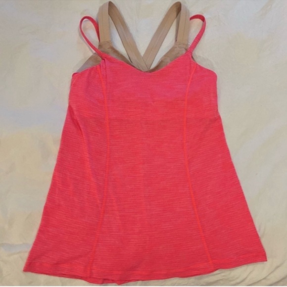 Lululemon Run For Gold Tank Heathered Electric Coral nude sports bra tank top - Picture 4 of 16